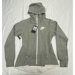 Nike Womens Tech Fleece Full Zip Hoodie Grey Heather/White 930759-063-Size X-Sma